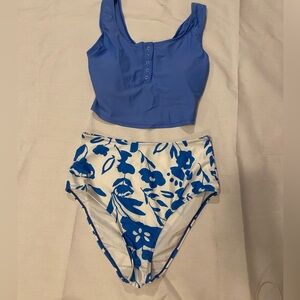 Blue Floral Two-Piece Swimsuit